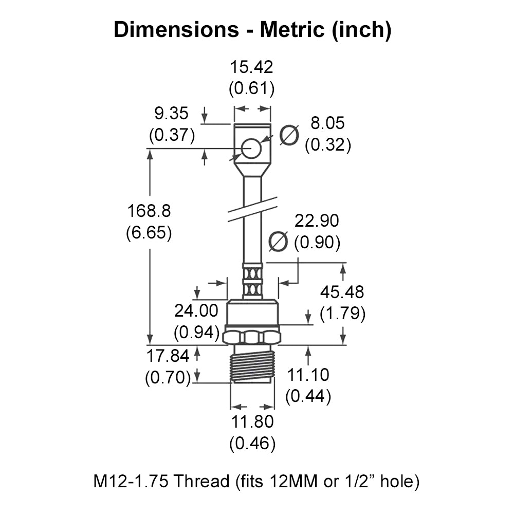 696024 - Stud Mount Diode, 150A, M12 (1/2") Stud, 600 PRV Positive Base w/Pigtail (Cathode Stud)