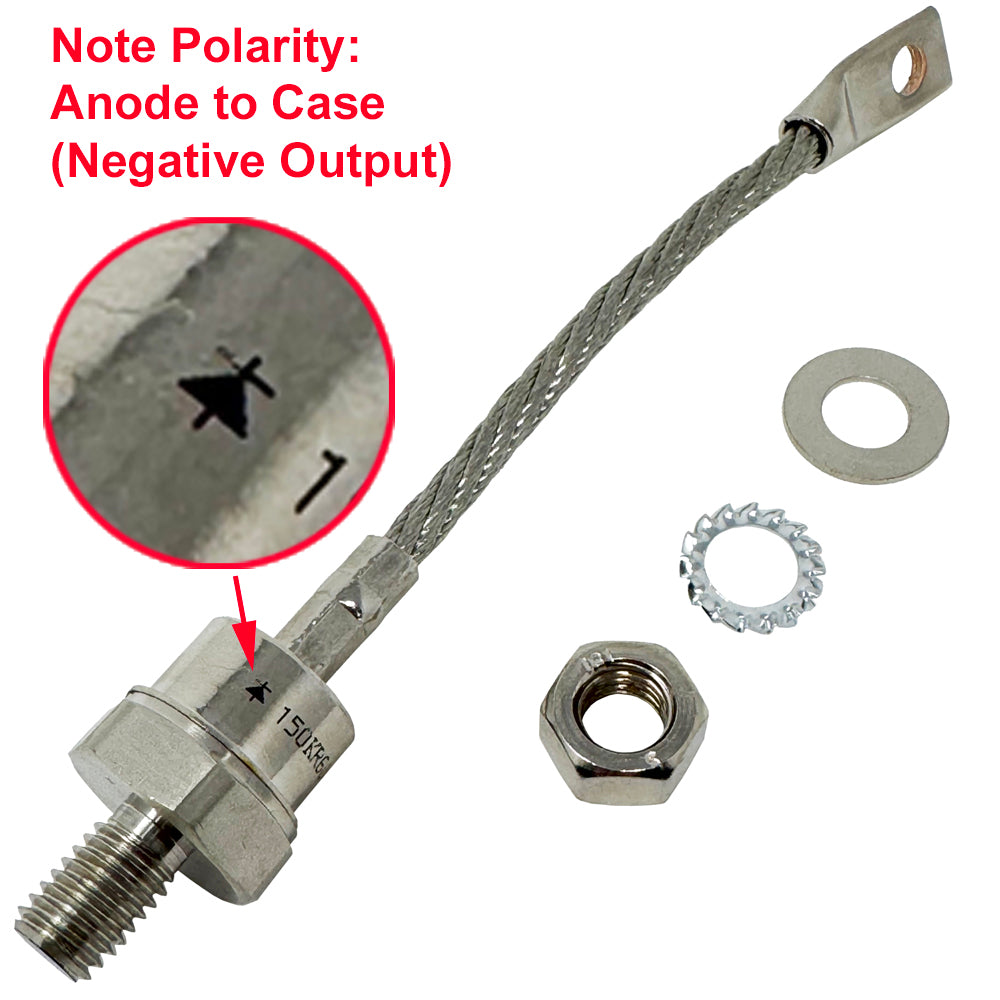 696025 - Stud Mount Diode, 150A, M12 (1/2") Stud, 600 PRV Negative Base w/Pigtail (Anode Stud)