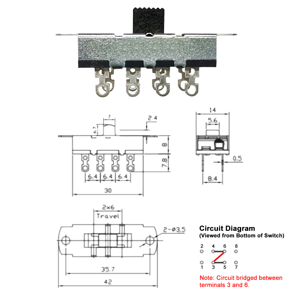 696364 - Switch Kit - 3 Position Slide Switch with Contact Bridge (8 terminal) - replaces Schumacher 0499000031