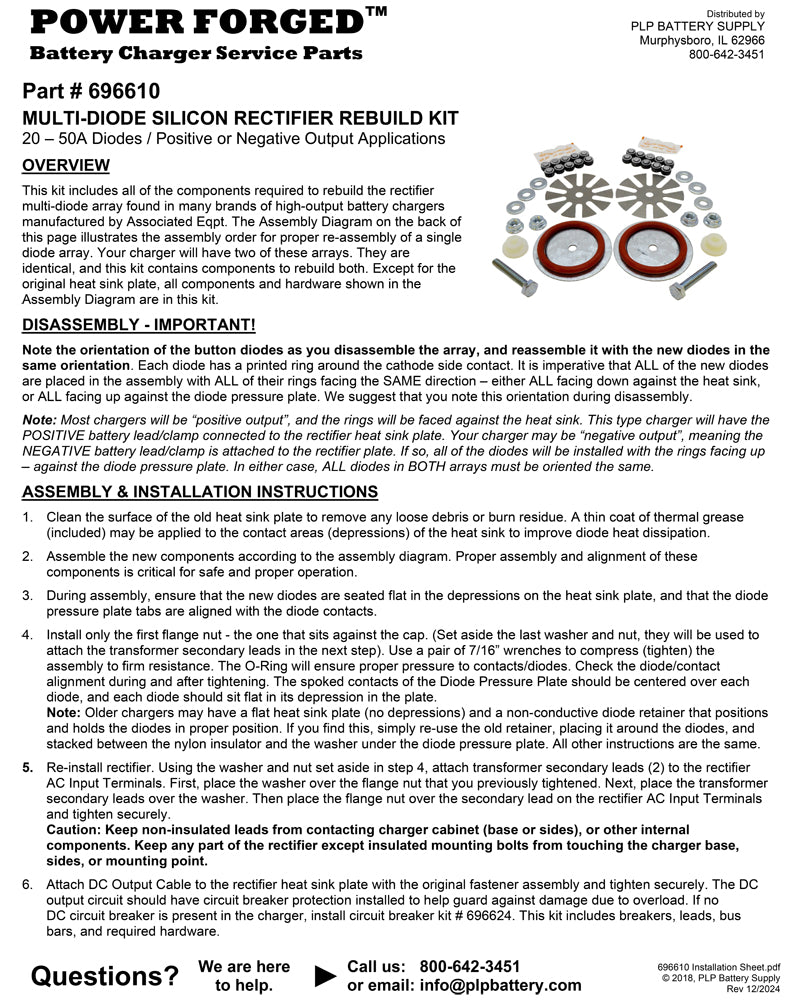 696610 - Power Forged 100 Amp Rectifier Rebuild Kit, Contains ALL Components Necessary to REBUILD Burned-Out Associated Eqpt Rectifiers