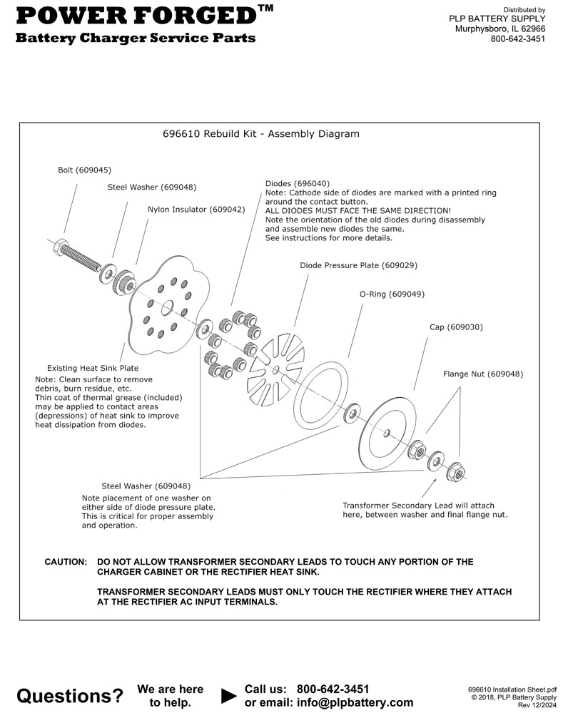 696610 - Power Forged 100 Amp Rectifier Rebuild Kit, Contains ALL Components Necessary to REBUILD Burned-Out Associated Eqpt Rectifiers