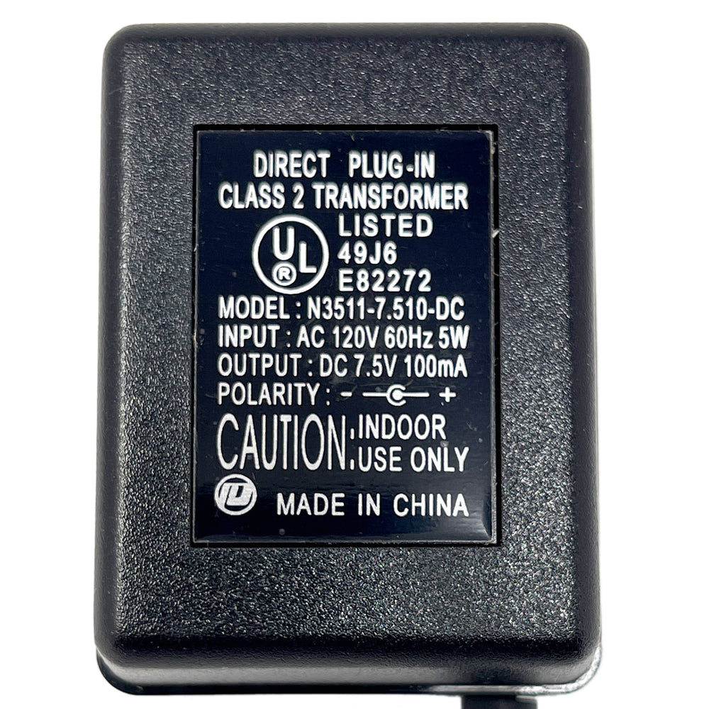 N3511-7.510-DC - Plug-In Charger 7.5V, 100mA Unregulated, Single Stage w/ Barrel Connector