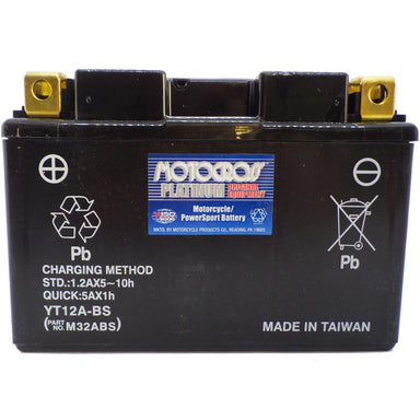 YT12A-BS 12V AGM MC Battery, Dry Charged w/Acid Pack 10 AH, 175